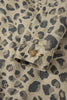 Khaki Retro Leopard Print Seam Detail Button Down Denim Jacket