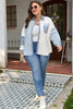 Sky Blue Leopard Striped Patchwork Casual Plus Shirt