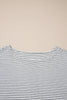 White Stripe Contrasted Ruffle Trim Loose Long Sleeve Top