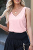 Light Pink Eyelet Knit Patterned Loose V Neck Tank Top