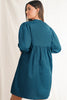 Blue Sapphire Colorblock Split V Neck Puff Sleeve Mini Dress