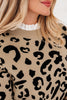 Brown Leopard Pattern Lace Ribbed Detail Button Cuffed Sweater