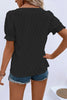 Beau Blue Solid Color Textured Notched Neck Puff Sleeve Blouse
