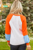 Light Grey Color Block Raglan Sleeve Contrast Stitching Loose Fit Top