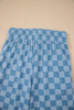 Sky Blue Checkered Elastic High Waist Loose Casual Pants