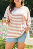 Pink Stripe Waffle Knit Pocketed Half Sleeve Plus Size T Shirt