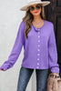 Wisteria Solid Color Knit Button Drop Shoulder Sweater Cardigan