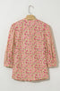Light French Beige Floral Print Bow Pintuck Bust Half Puff Sleeve Blouse Top