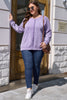 Orchid Petal Textured Patchwork Frilled Trim Plus Size Pullover Sweatshirt