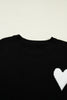 Black Heart Detail Contrast Cuffs Baggy Sweater