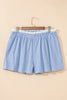 Sky Blue Contrast Trim Plaid Print Plus Size Shorts