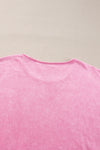 Pink Plus Size Mineral Wash Drop Shoulder Round Neck Sweatshirt