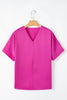 Bright Pink Silky V Neck Dolman Blouse