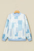 Sky Blue Patchwork Floral Print Mock Neck Long Sleeve Sweatshirt