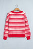 Red Geometric Striped Pattern V Neck Button Front Casual Knit Cardigan
