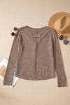 Black Acid Wash Waffle Knit Buttoned Neckline Long Sleeve Top