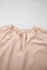 Parchment V Neck Gathered Cuff Three Quarter Sleeve Blouse