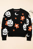 Black Halloween Mythical Night Pattern Drop Shoulder Sweater