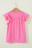 Pink Stripe Split Neck Ruffled Summer Blouse