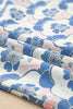 Sky Blue Floral Print Flounced Short Sleeve Contrast Trim V Neck Blouse