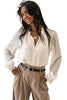 White Lace Patchwork Buttoned Stand Neck Loose Shirt