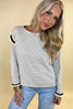 White Stripe Contrasted Ruffle Trim Loose Long Sleeve Top
