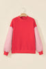 Pink Plaid Sleeve Colorblock Loose Tunic Sweatshirt