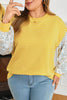 Yellow Stripe Striped Contrast Floral Sleeve Patchwork Plus Size Loose Top