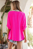 Rose Red Dolman Half Sleeve Leopard Patchwork Trim V Neck Blouse