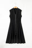 Black Sleeveless Zipped Front V Neck Shirred Waist Maxi Dress