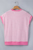 Pink Stripe Half Placket High Low Short Sleeve Top