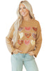 Straw Yellow Plaid Floral Heart Stitched Exposed Seam Mineral Wash Sweatshirt
