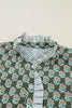 Green Contrast Striped Frilled Collar 3/4 Sleeve Plus Size Floral Dress