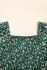 Green Smocked Square Neck Puff Short Sleeve Floral Dress