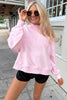 Pink Stay Salty Embroidered Long Sleeve Stand Neck Shift Pullover Sweatshirt