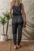 Black Casual Tank Style Tie Waist Pocketed Jogger Jumpsuit