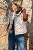 Khaki Contrast Plaid Quilted Button Zip Up Vest