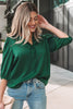 Fiery Red Solid Color Frilled V Neck Bow Detail 3/4 Sleeve Blouse