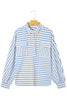 Sky Blue Stripe Half Button Collared Chest Pockets Loose Fit Blouse