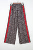Brown Wild Leopard Print Contrast Lace Striped Detail Drawstring Pants