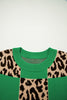 Green Leopard Checkerboard Short Sleeve Knit Sweater