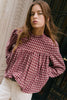 Coral Country Plaid Long Sleeve Button Keyhole Pleated Loose Blouse
