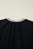 Black Leopard Trim Notched Neck Short Puff Sleeve Shift Mini Dress