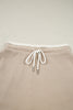 Parchment Raw Edge Detail Colorblock Patchwork Cropped Pullover Drawstring Skirt Set