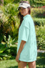 Light Pink Solid Color Exposed Seam Mock Neck Oversize Tee Casual Shorts 2pcs Outfit