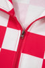 Red Checkered Print Half Zip Hoodie Loose Pant Set
