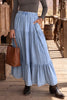 Black Elastic Waist Ruffled Tiered Flared Denim Maxi Skirt
