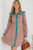 Orange Boho Floral Contrast Collared Shirt Mini Dress