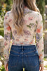 Apricot Floral Mesh Thumbhole Long Sleeve Slim Top