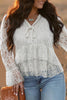 White Tie V Neck Lace Ruffle Detail Long Sleeve Blouse